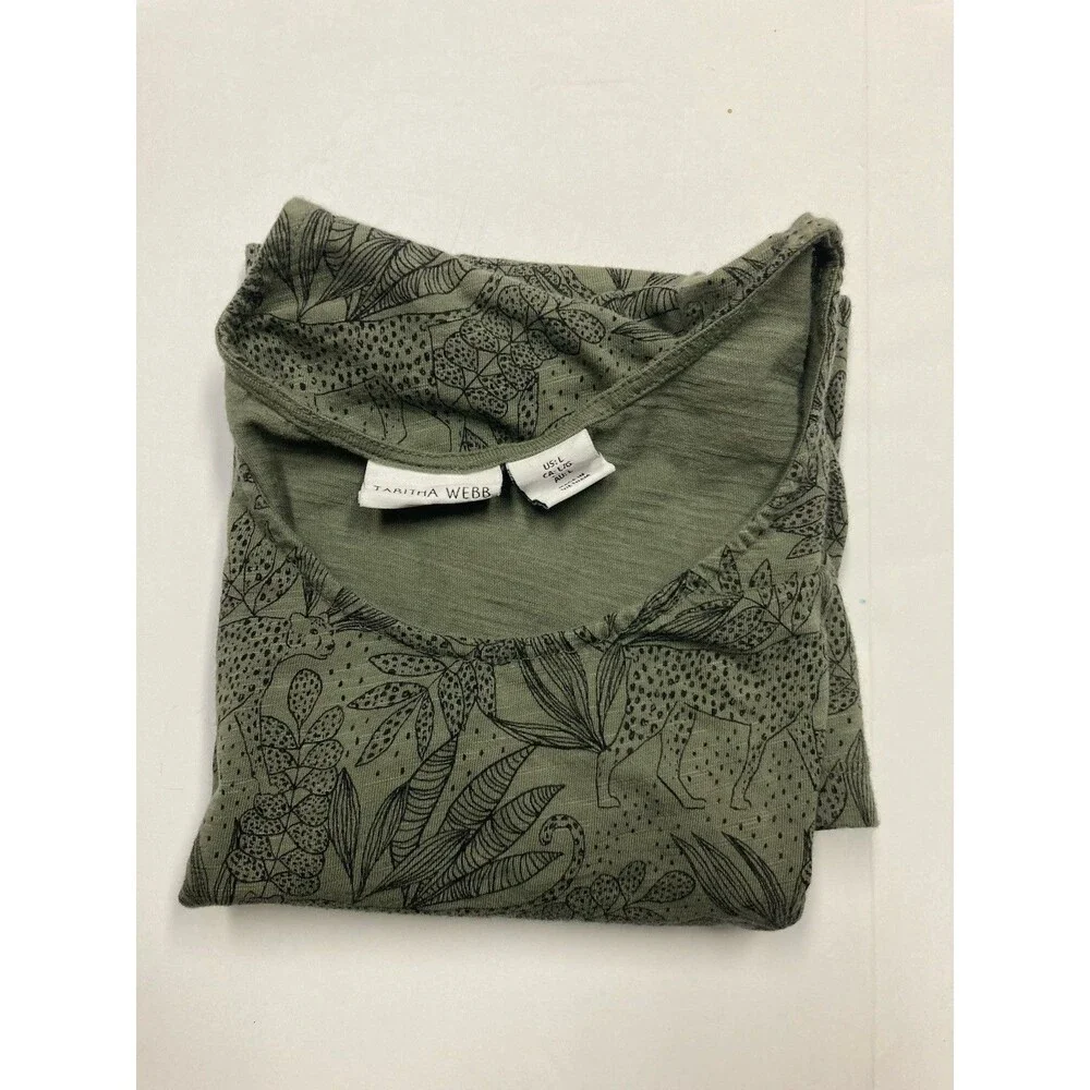 Tabitha Webb Women's Green Floral Round Neck Short Sleeve Pullover T-Shirt L